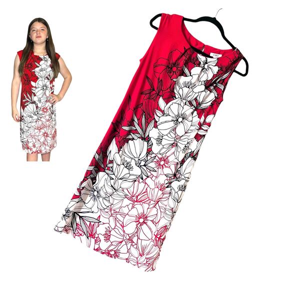 CATO Hawaiian DRESS Womens MED Red White Hibiscus Flowers Sun Slip Sleeveless - Picture 1 of 11